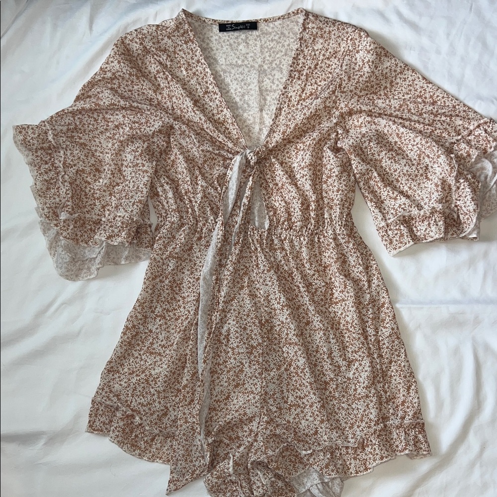 Simple Beige Floral Women's Blouse